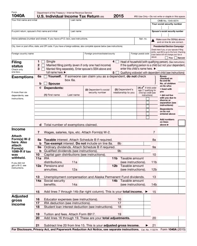 2015 Form 1040A