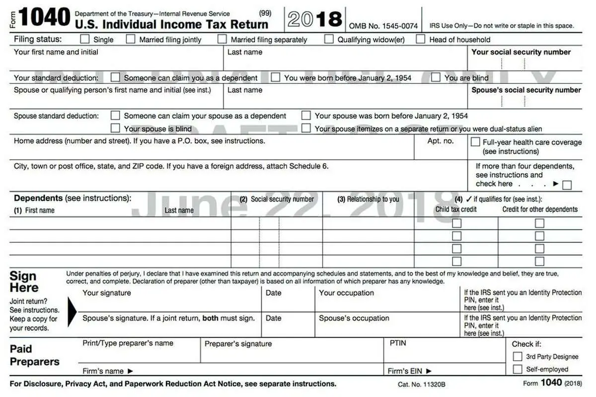 2019 IRS 1040 Tax Form