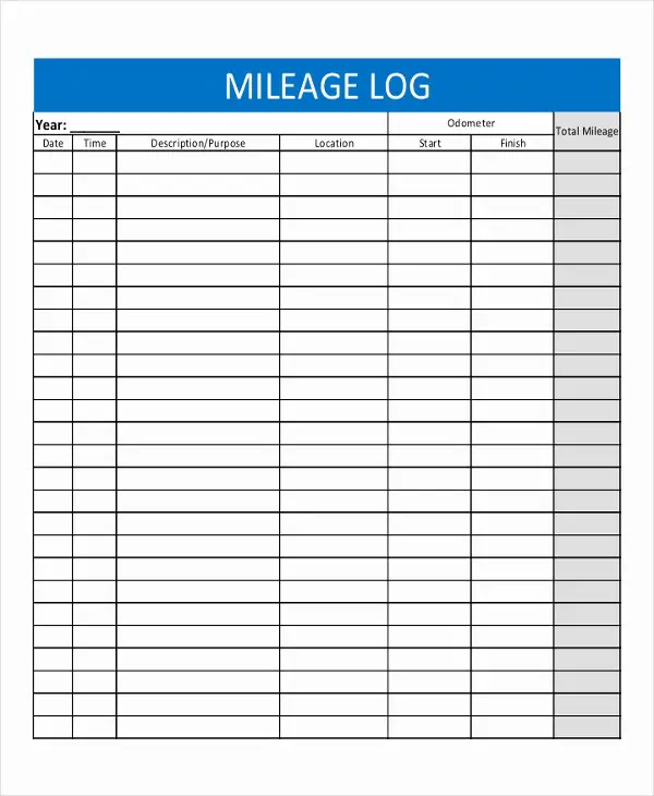 50 Example Mileage Log for Taxes