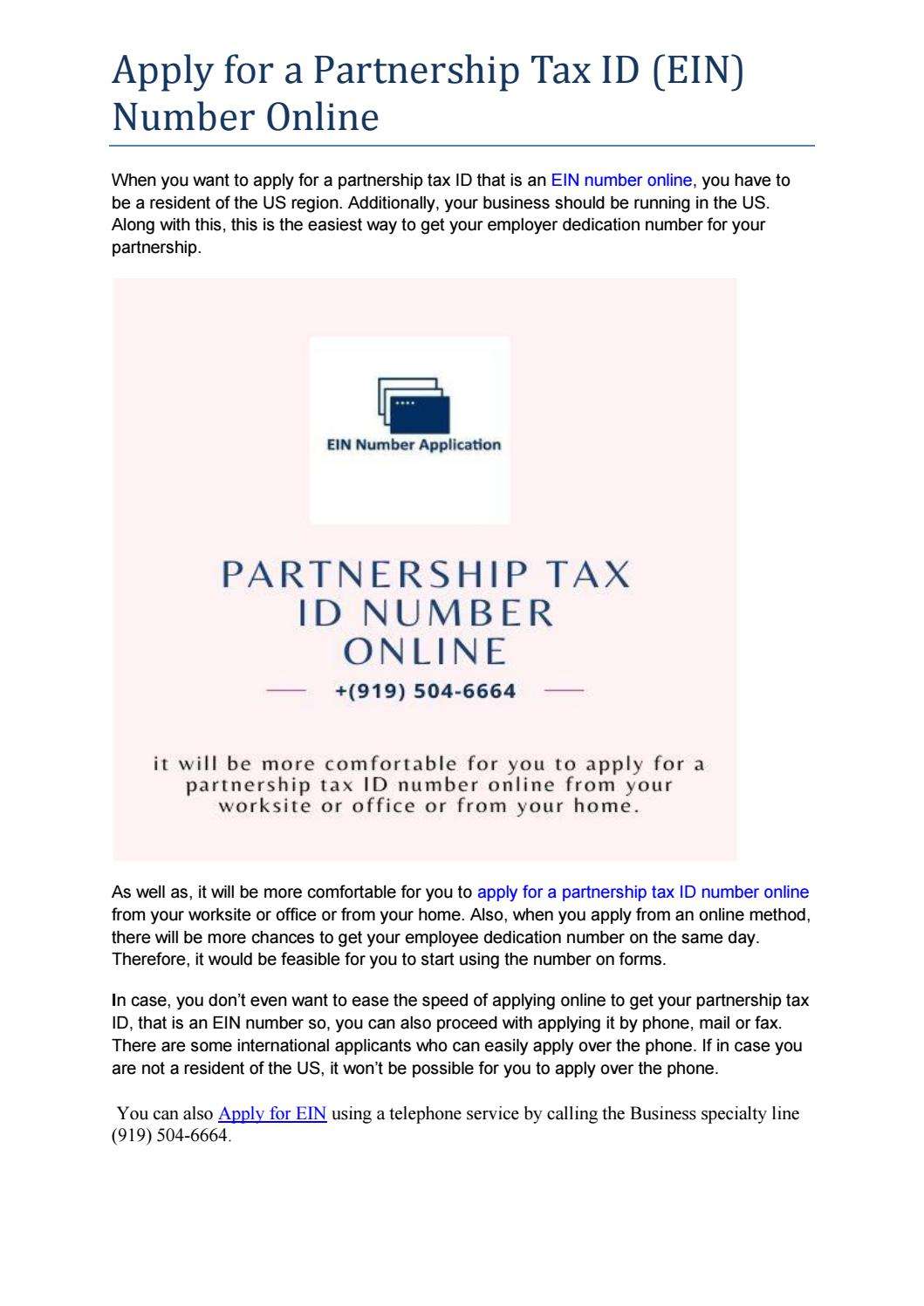 Apply for a Partnership Tax ID (EIN) Number Online by ...