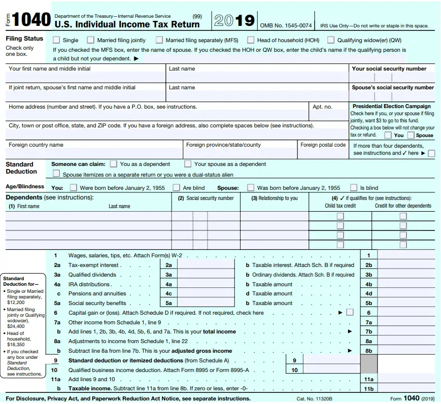 Federal Income Tax Form 1040 For 2020