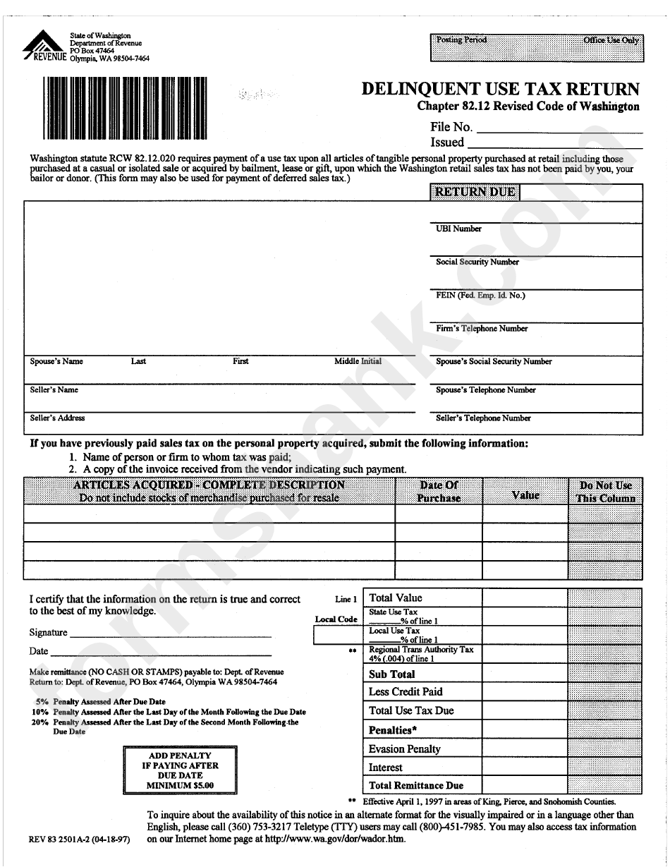 Fillable Delinquent Use Tax Return Form