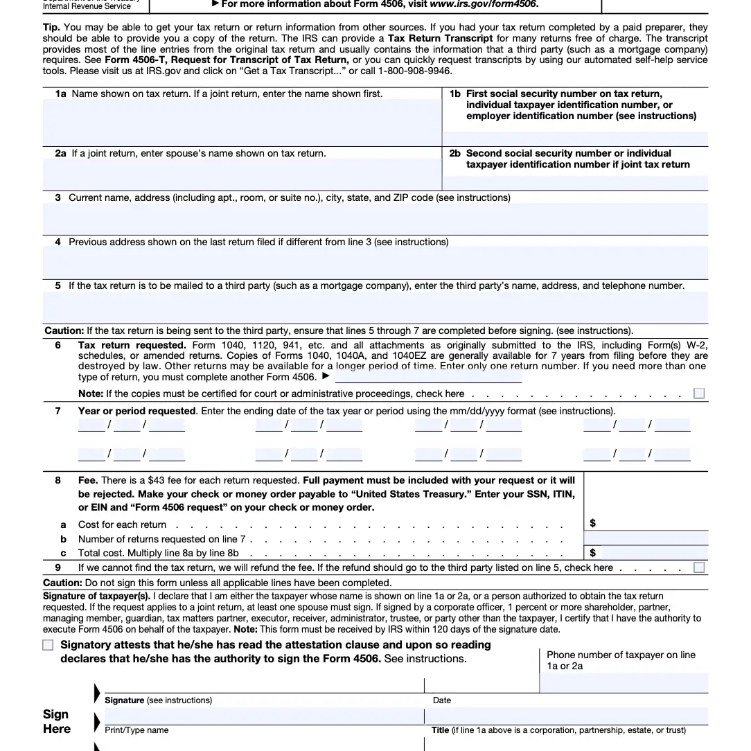 Form 4506: Request for Copy of Tax Return Definition