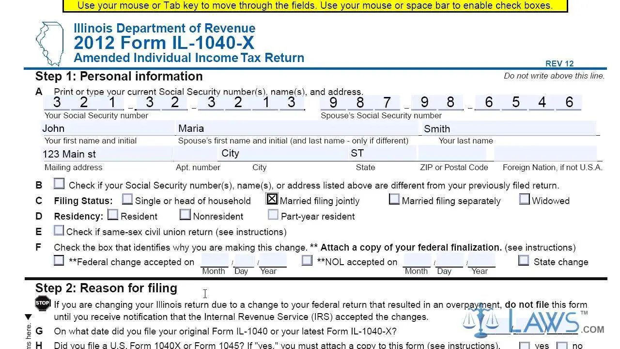 Form IL 1040 X Amended Individual Income Tax Return