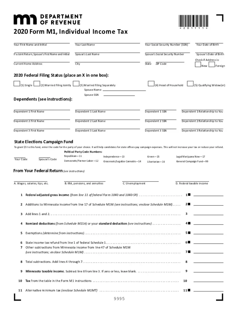 Form M1 Individual Income Tax Return Printable