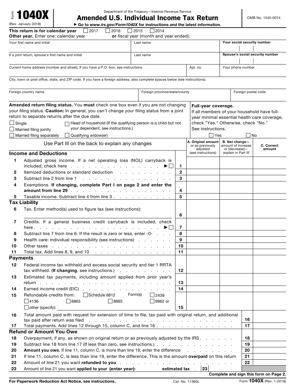 IRS Form 1040X Download Fillable PDF or Fill Online ...