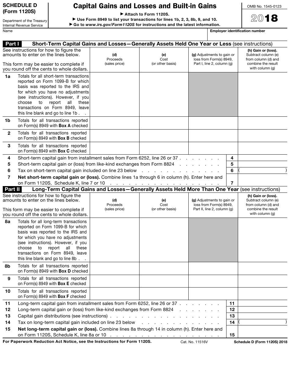 IRS Form 1120S Schedule D Download Fillable PDF or Fill ...