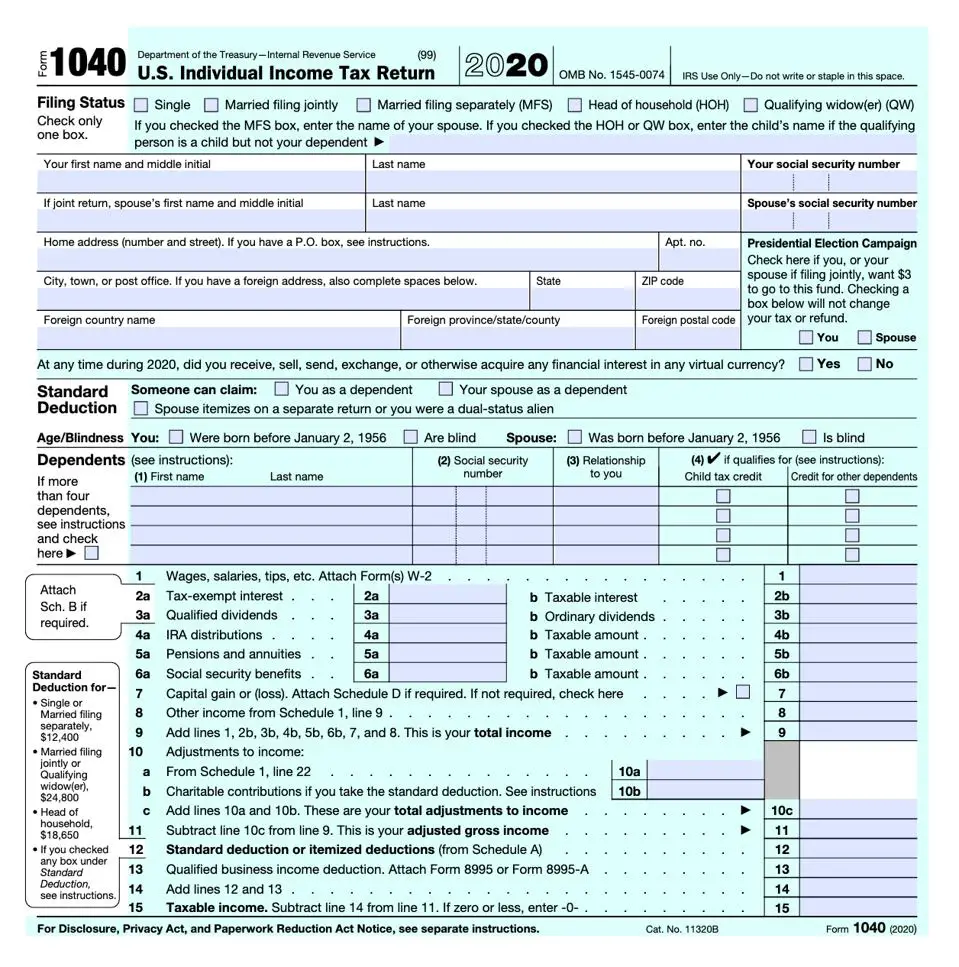 IRS Releases Form 1040 For 2020 (Spoiler Alert: Still Not A Postcard)