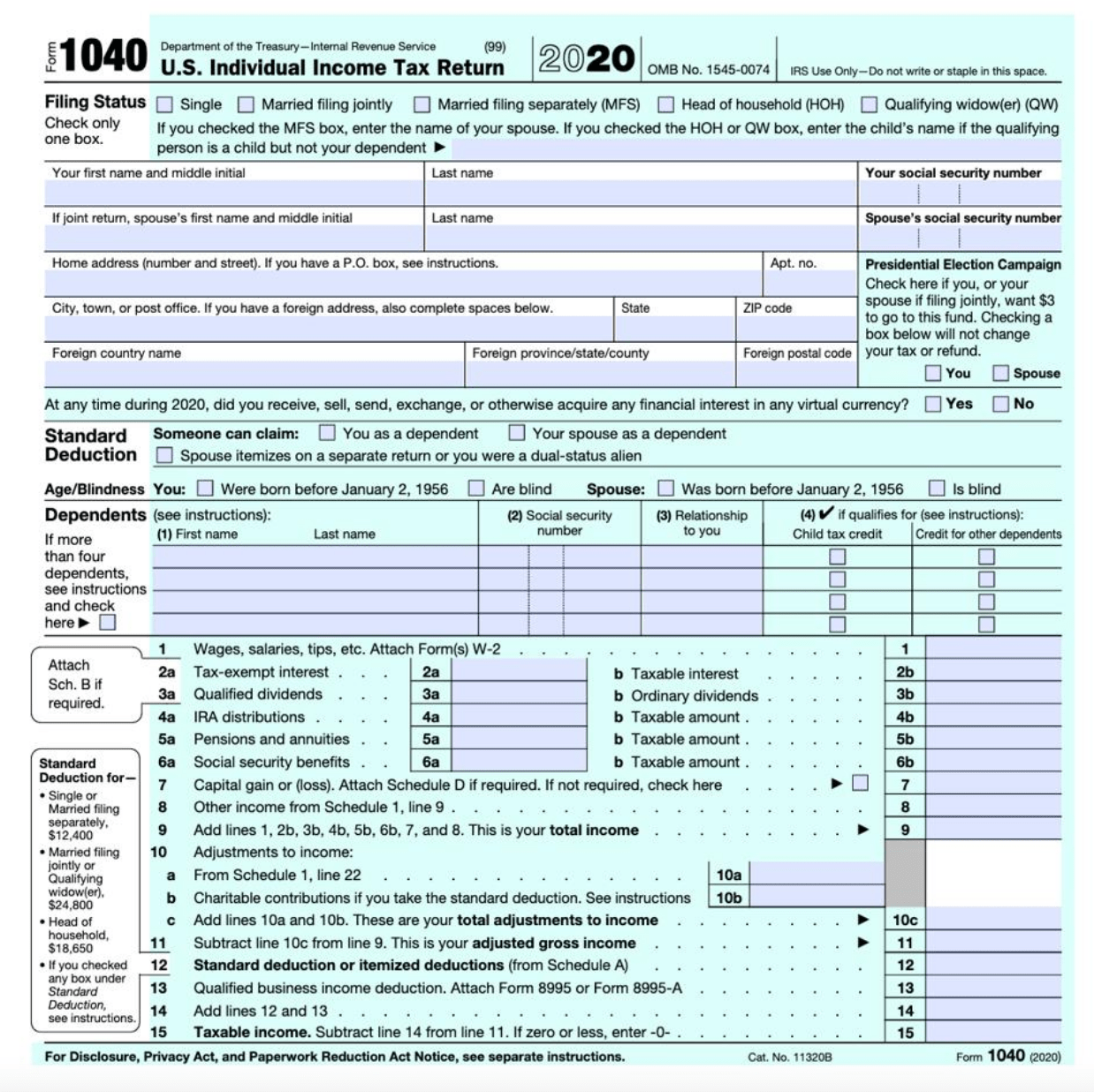 IRS Releases Form 1040 For 2020 Tax Year