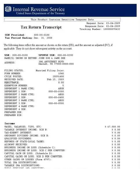 IRS Tax Return Transcript  Financial Aid