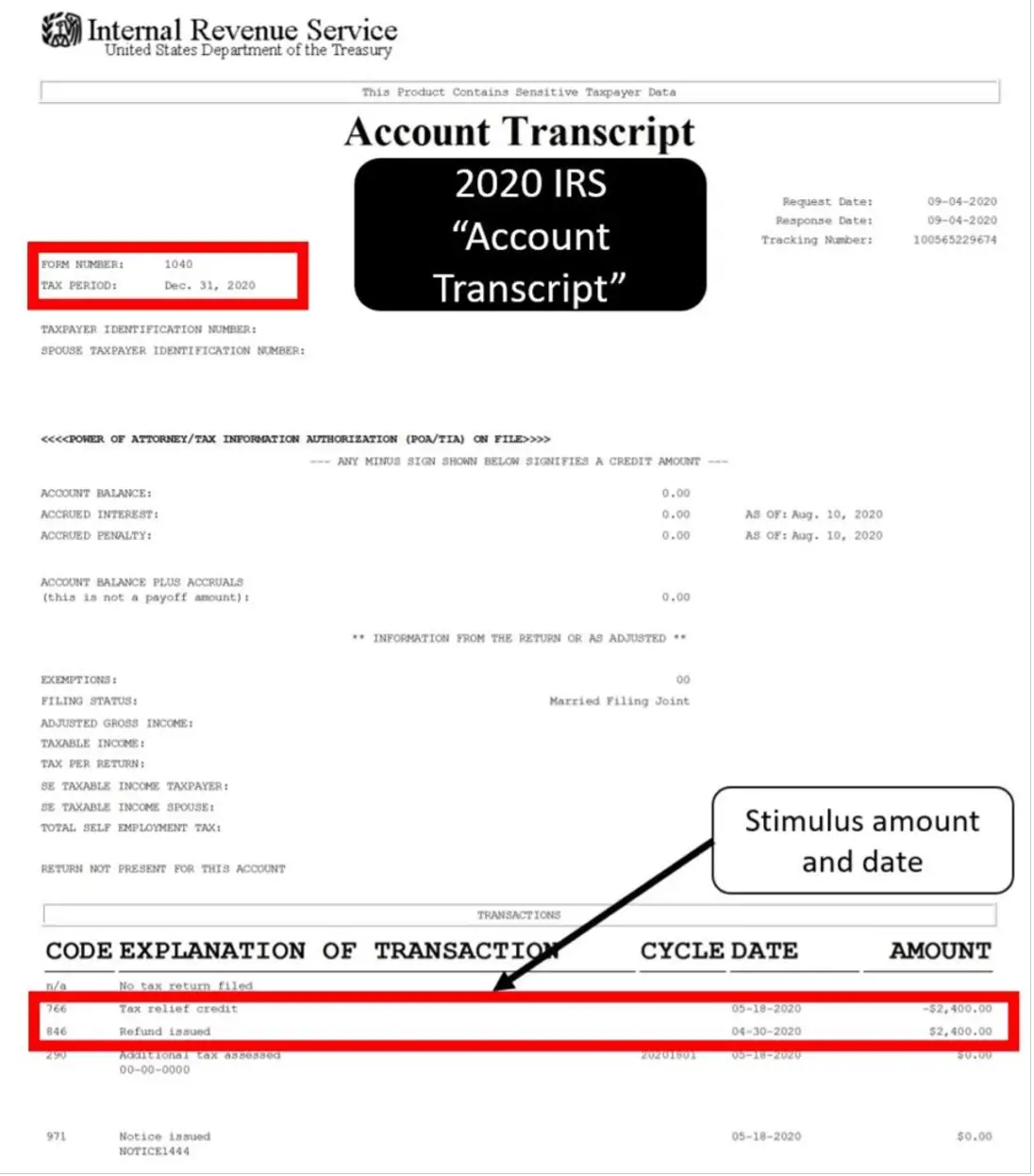 IRS transcripts now provide stimulus payment information