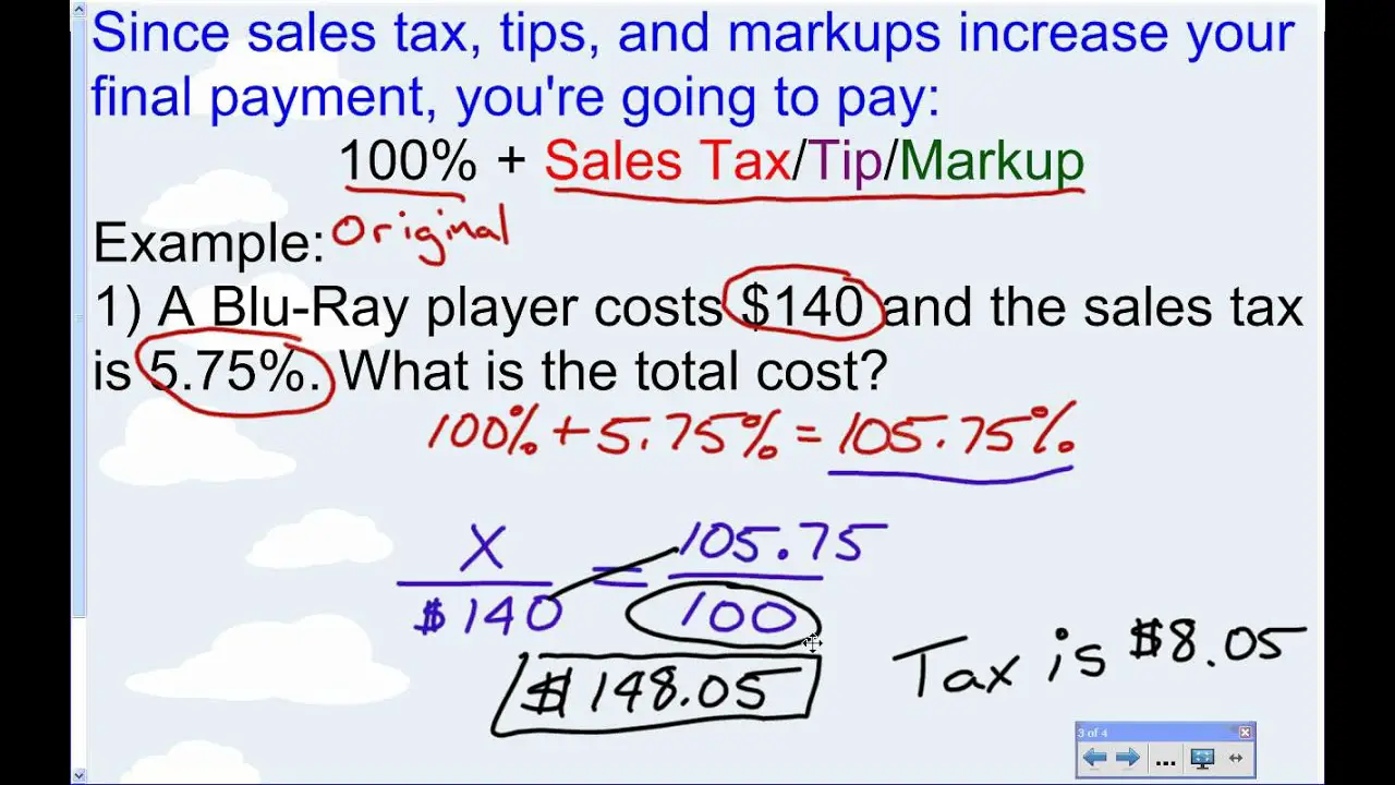 Lesson on Percent Problems with Tax, Tips, and Mark