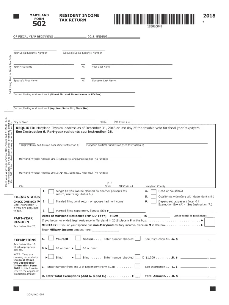 Maryland tax form 502