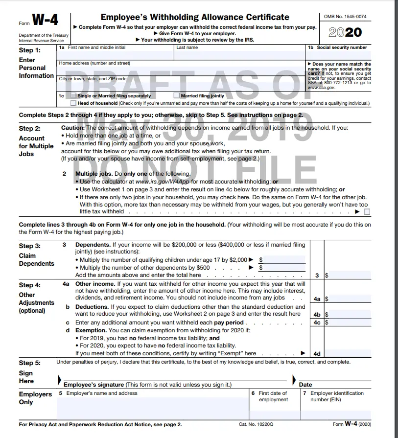 New W2 Form For 2020