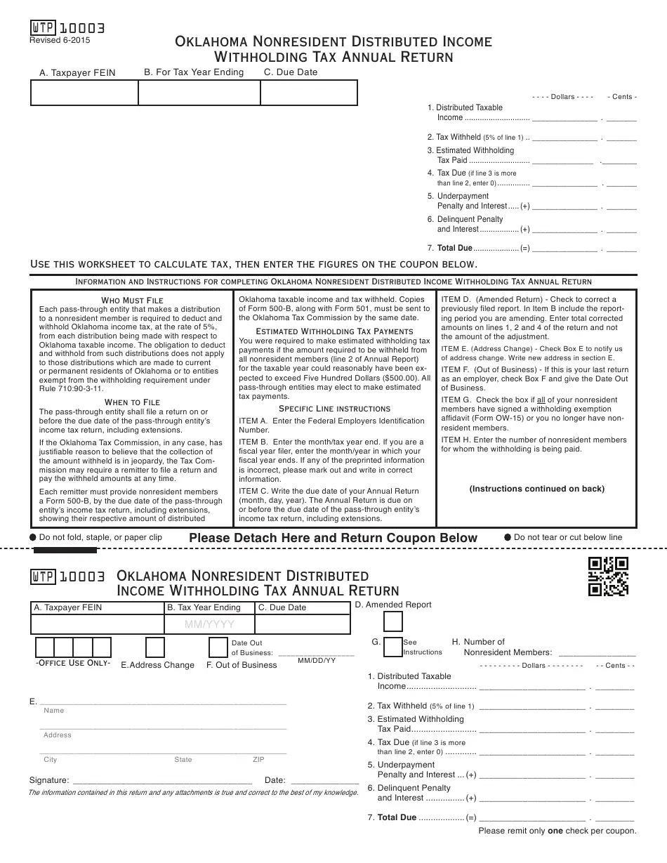 OTC Form WTP10003 Download Fillable PDF or Fill Online Oklahoma ...