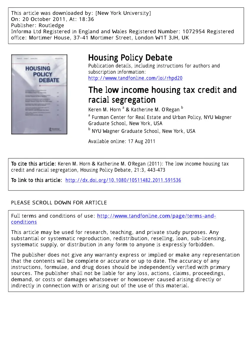 (PDF) The Low Income Housing Tax Credit and Racial Segregation