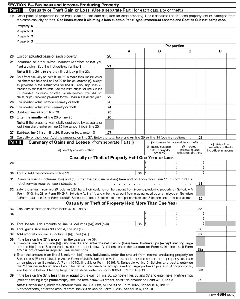 Please Fill Out An 2017 IRS Tax FORM 4684 Casualty...