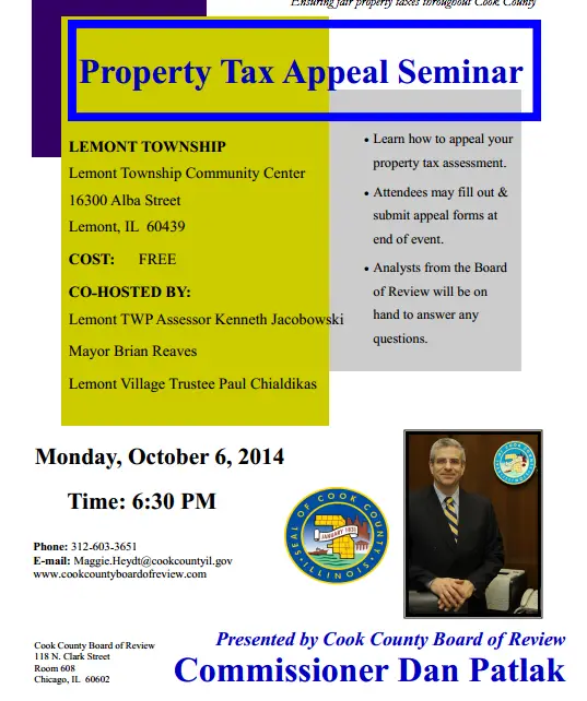 Property Tax Assessment Appeal Seminar Set for Lemont Township