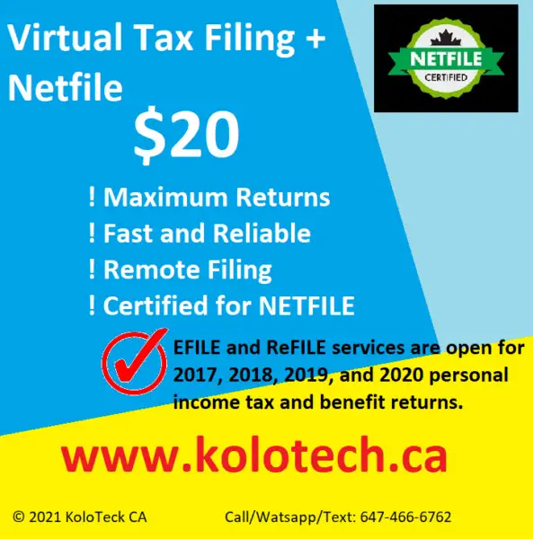 Tax Filing (Virtual+Netfile) for $20