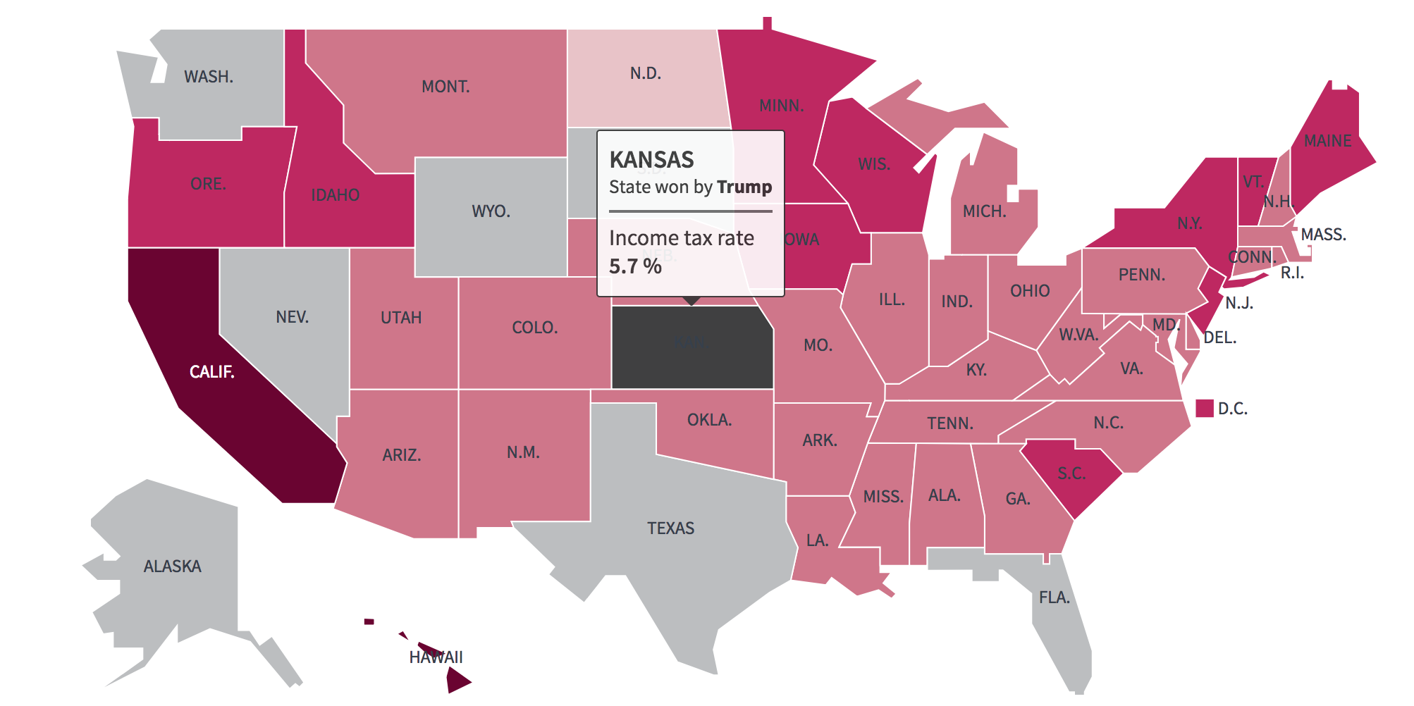 U.S. states with the highest and lowest income tax rates