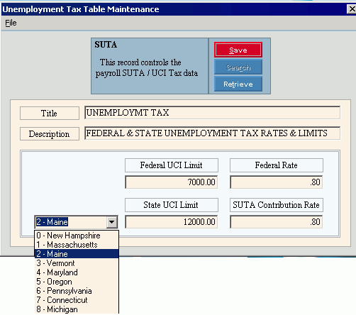 Unemployment Tax Table Maintenance (SUTA/UCI)