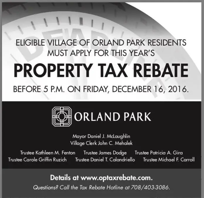 Village of Orland Park Property Tax Rebate Apps Due December 16 ...